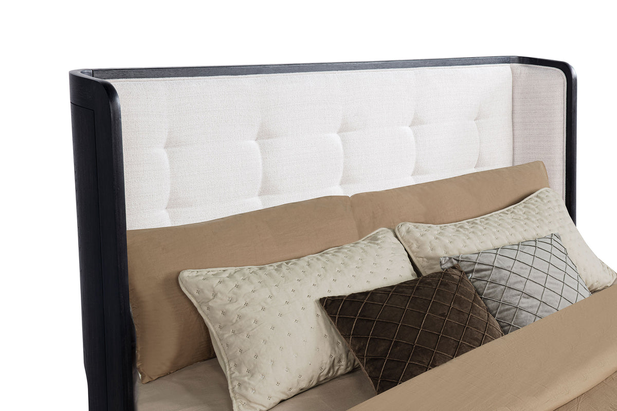 Leandro Upholstered Wingback Bed California King Burnished Black and Cream