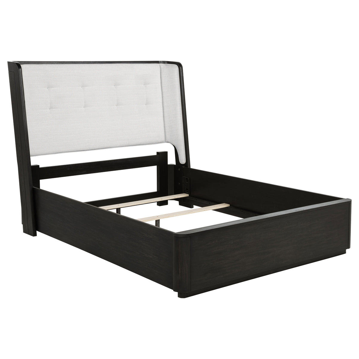 Leandro Upholstered Wingback Bed Queen Burnished Black and Cream