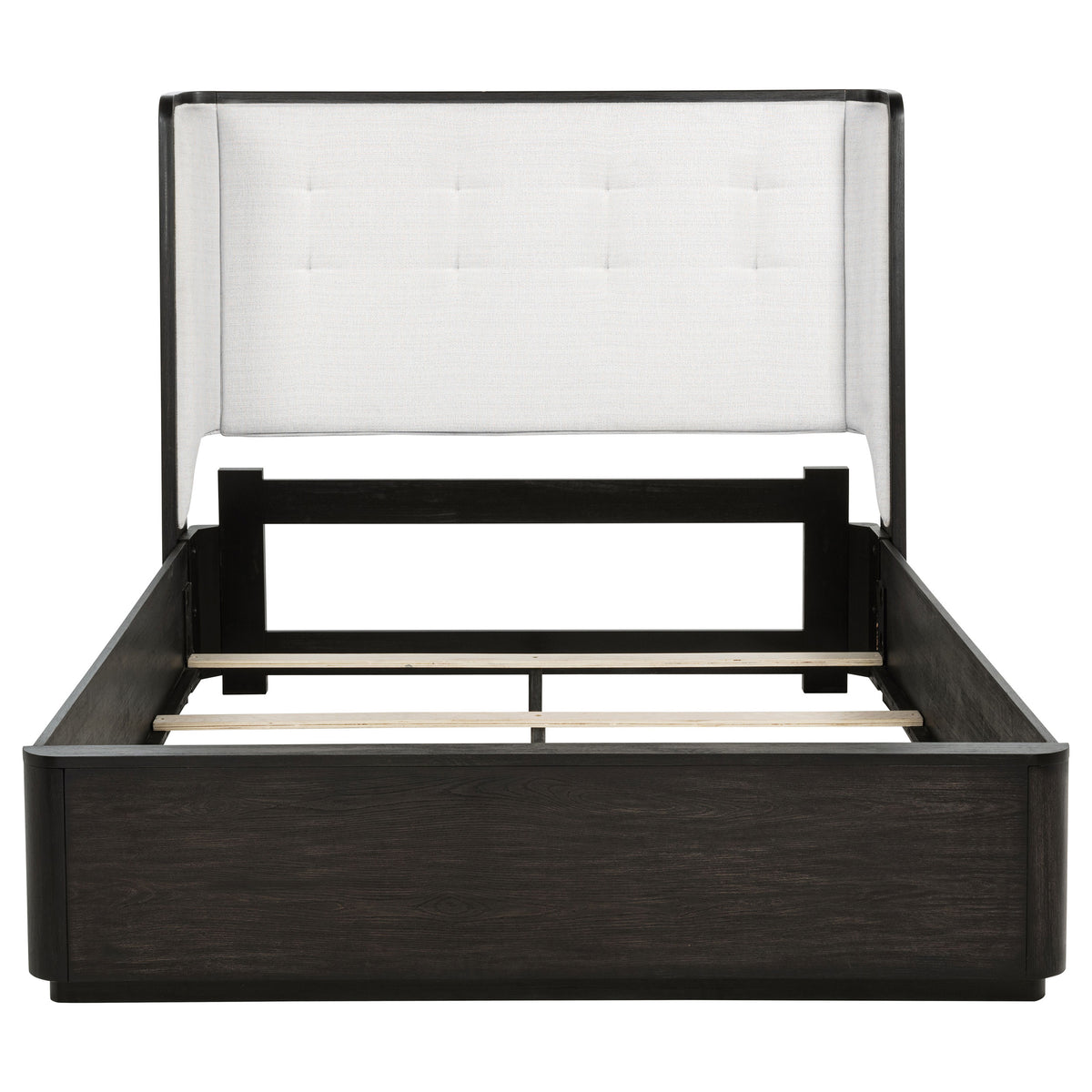 Leandro Upholstered Wingback Bed Queen Burnished Black and Cream