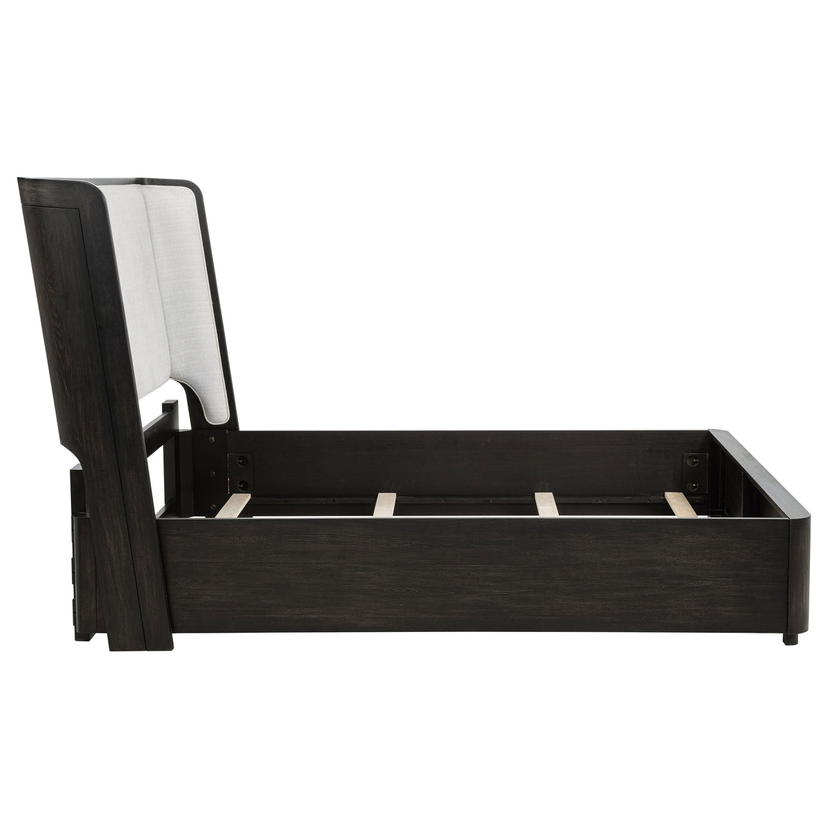 Leandro Upholstered Wingback Bed Queen Burnished Black and Cream