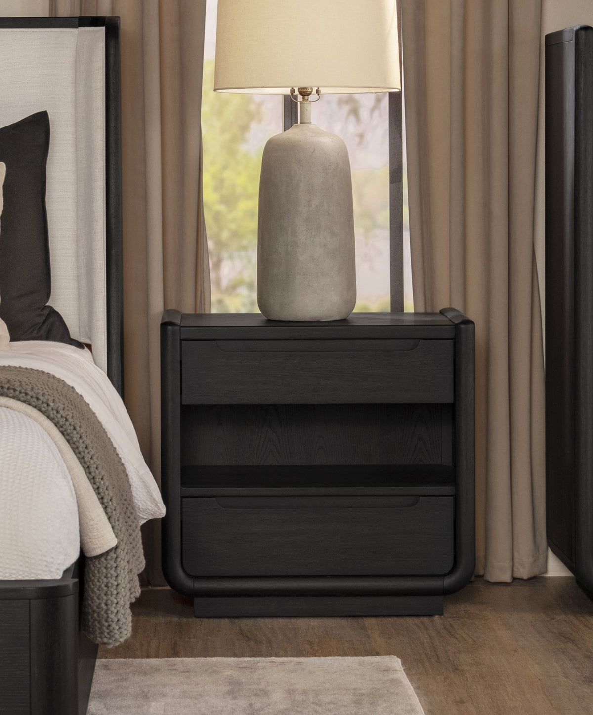 Leandro 2-drawer Nightstand with LED Shelf and USB Ports Burnished Black
