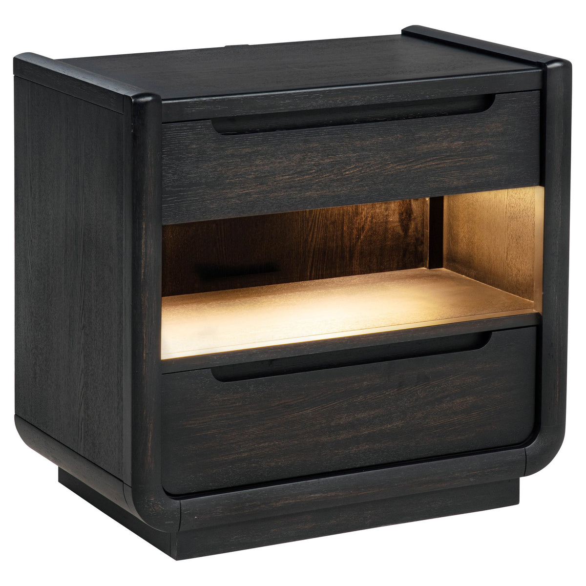 Leandro 2-drawer Nightstand with LED Shelf and USB Ports Burnished Black
