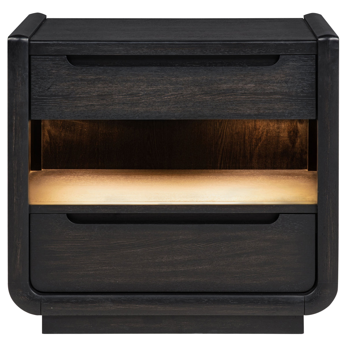 Leandro 2-drawer Nightstand with LED Shelf and USB Ports Burnished Black