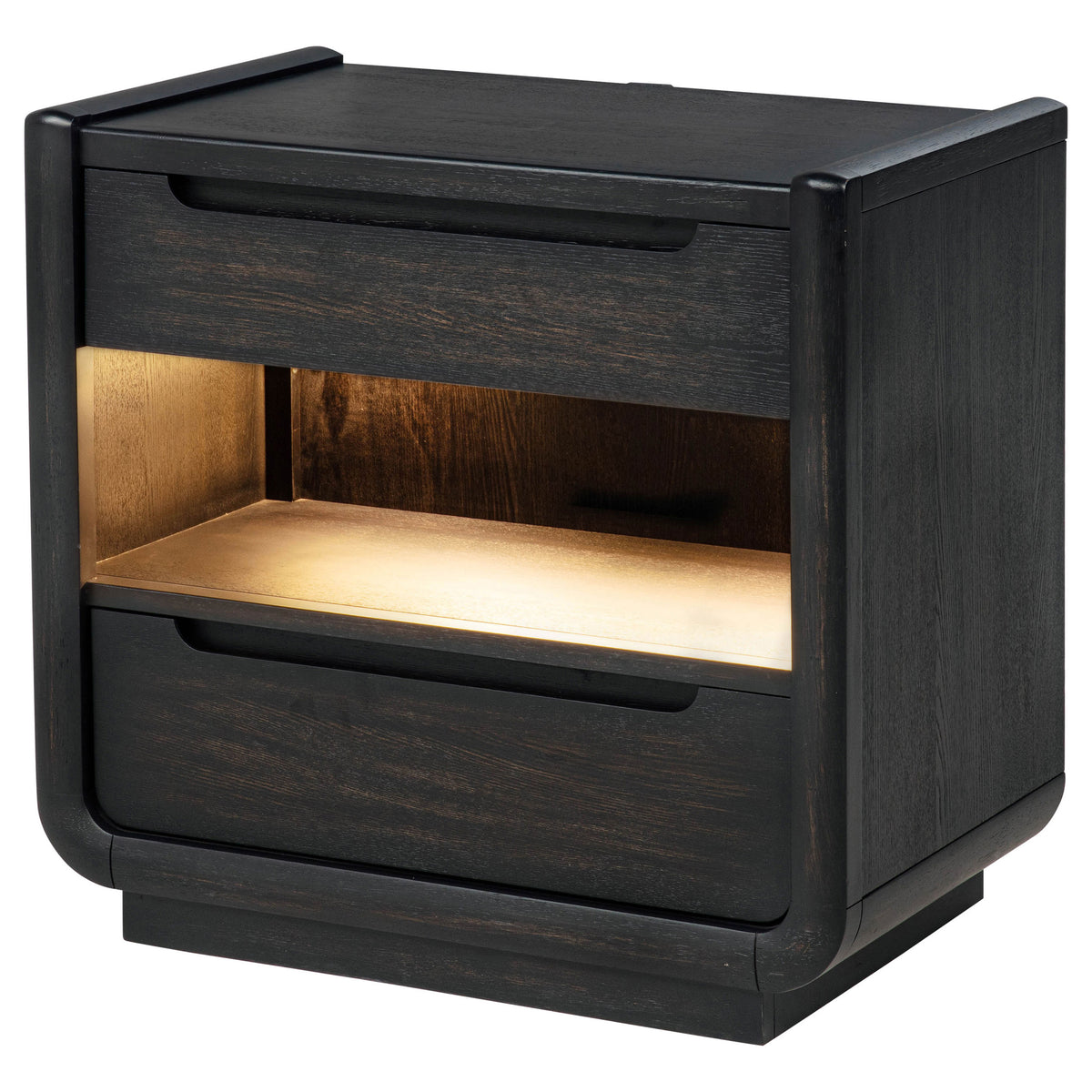 Leandro 2-drawer Nightstand with LED Shelf and USB Ports Burnished Black