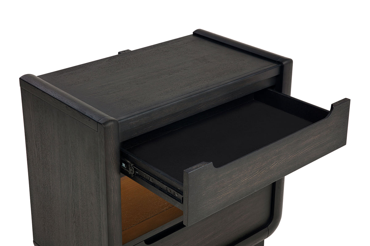 Leandro 2-drawer Nightstand with LED Shelf and USB Ports Burnished Black