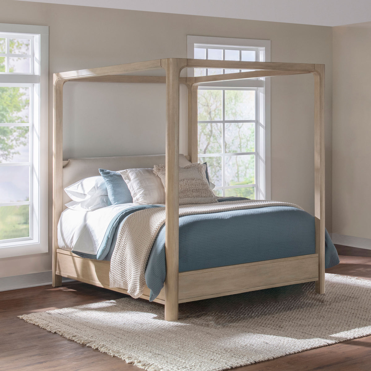 Solano Upholstered Canopy Bed Eastern King Weathered Mango and Beige