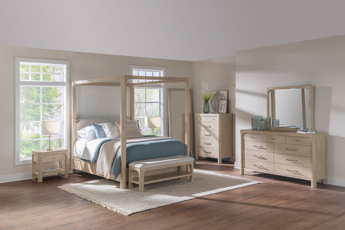 Solano Upholstered Canopy Bed Queen Weathered Mango and Beige