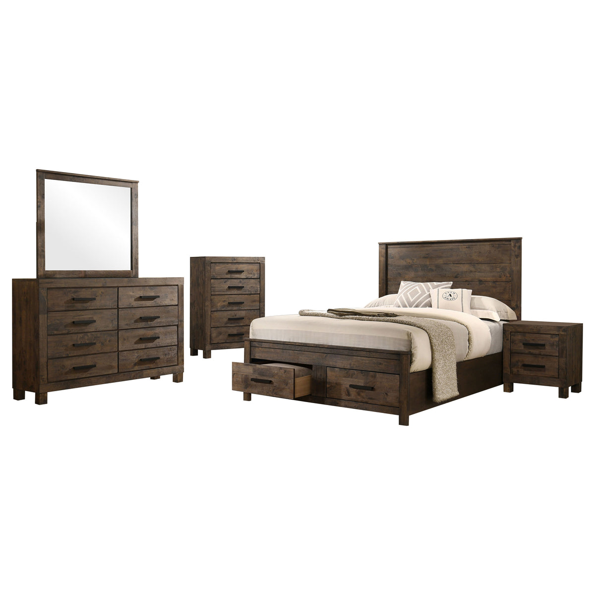 Woodmont 5-piece Queen Storage Bedroom Set Rustic Golden Brown