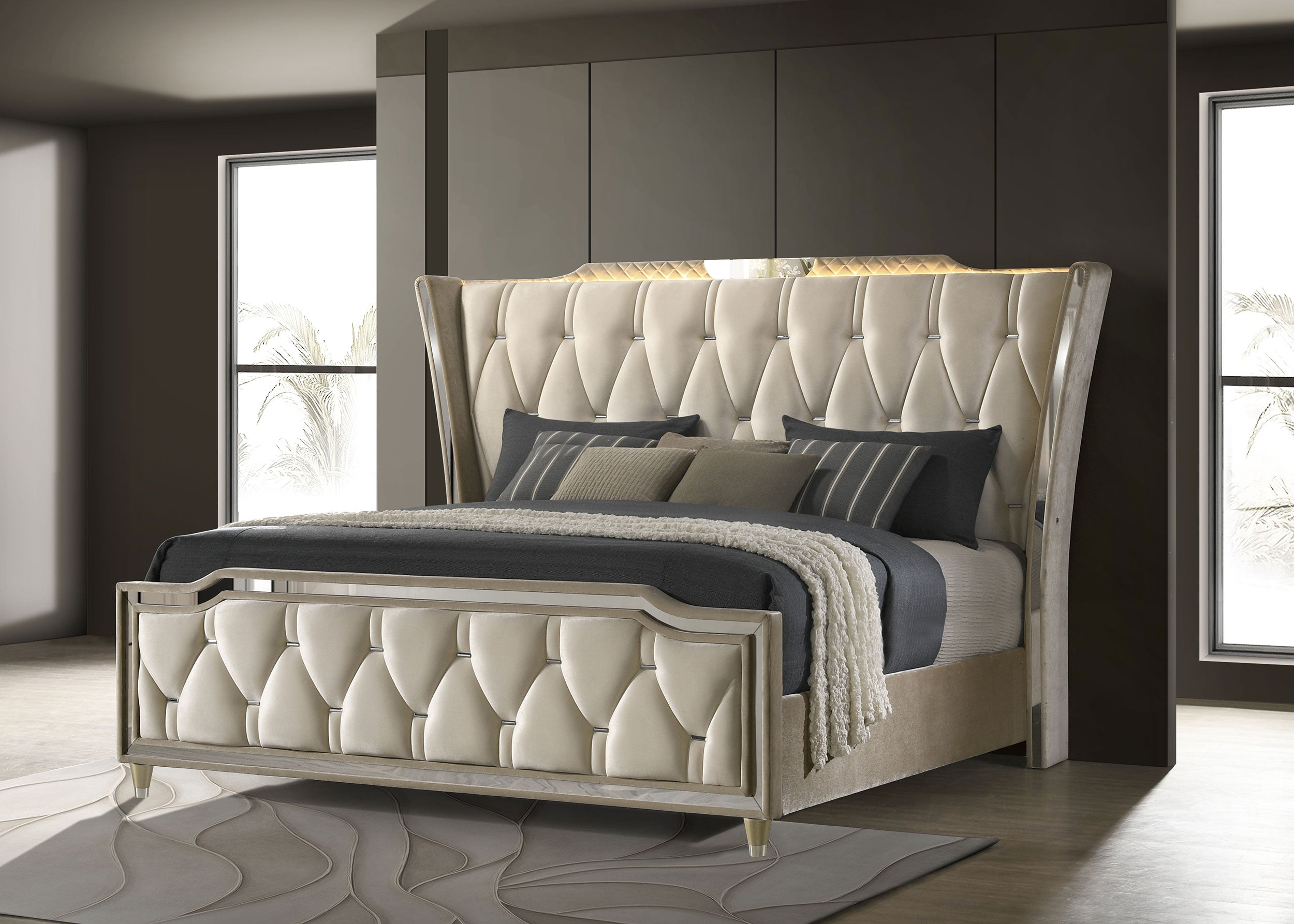 Lorient Upholstered LED Wingback Bed