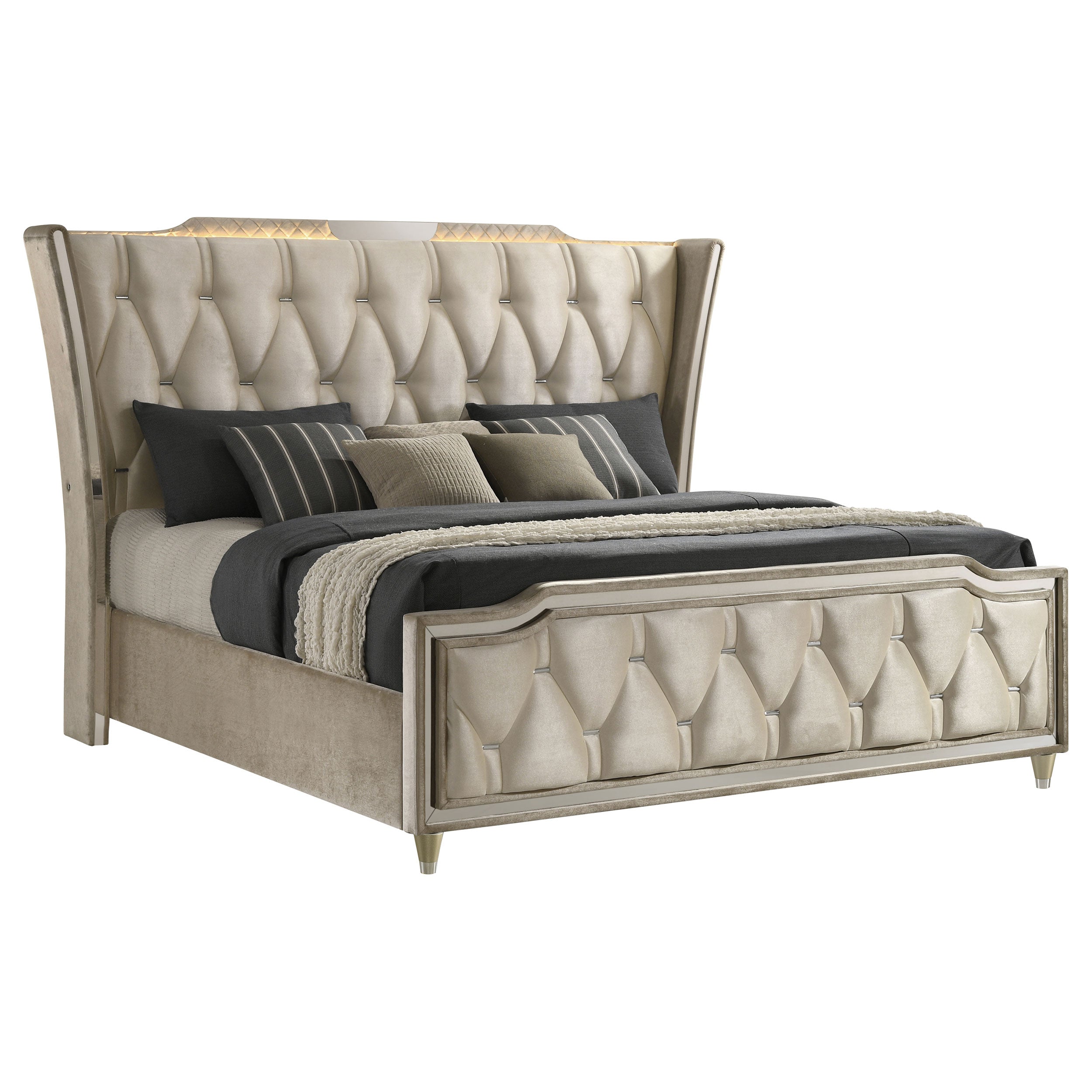 Lorient Upholstered LED Wingback Bed