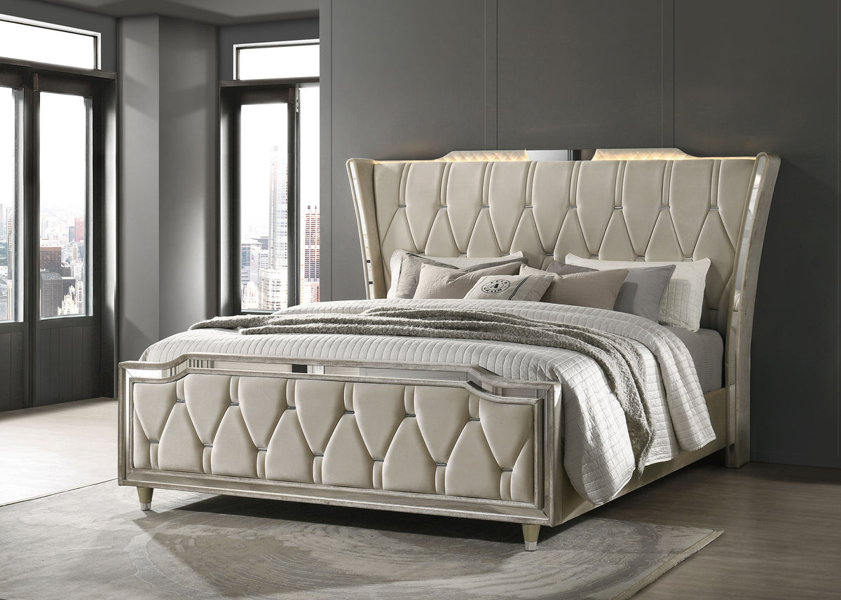 Lorient LED Tufted Wingback Upholstered Bed California King Ivory and Camel