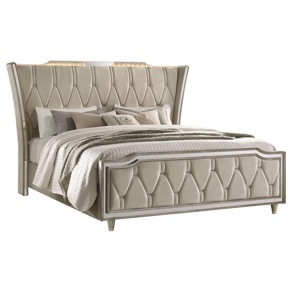 Lorient LED Tufted Wingback Upholstered Bed California King Ivory and Camel