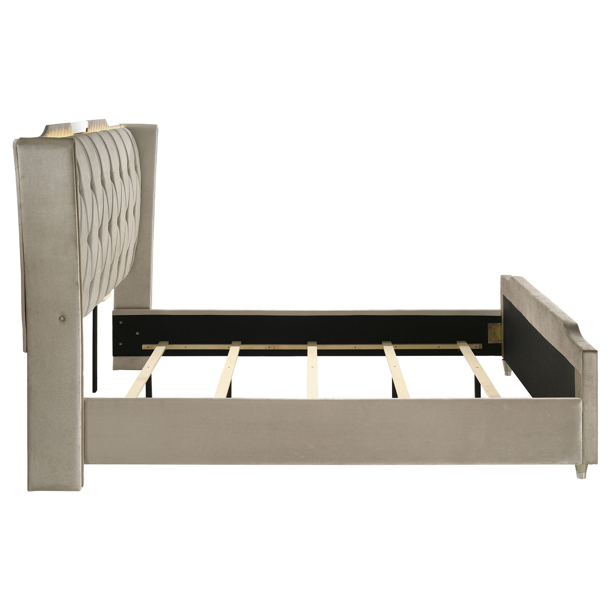 Lorient LED Tufted Wingback Upholstered Bed California King Ivory and Camel