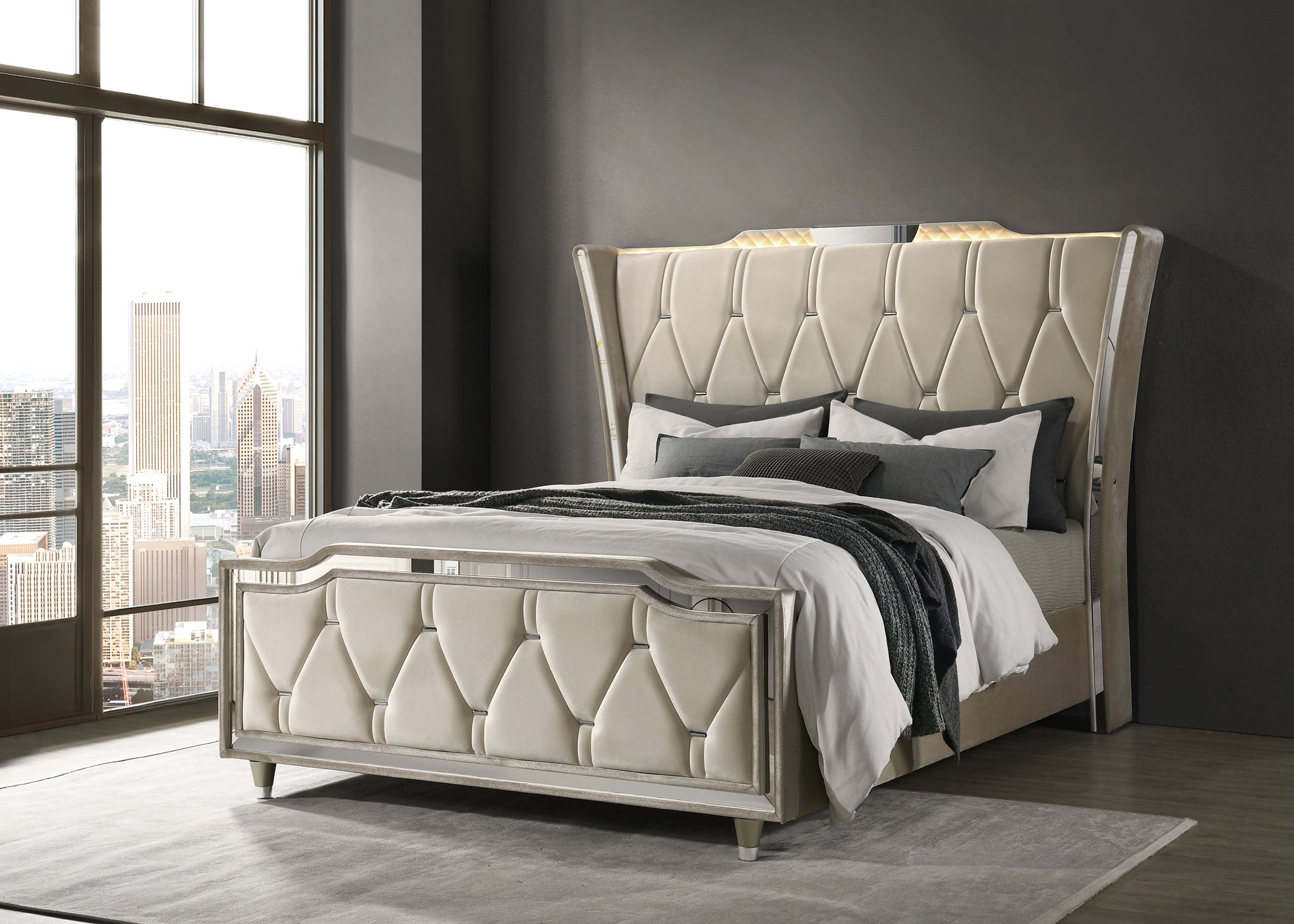 Lorient Upholstered LED Wingback Bed
