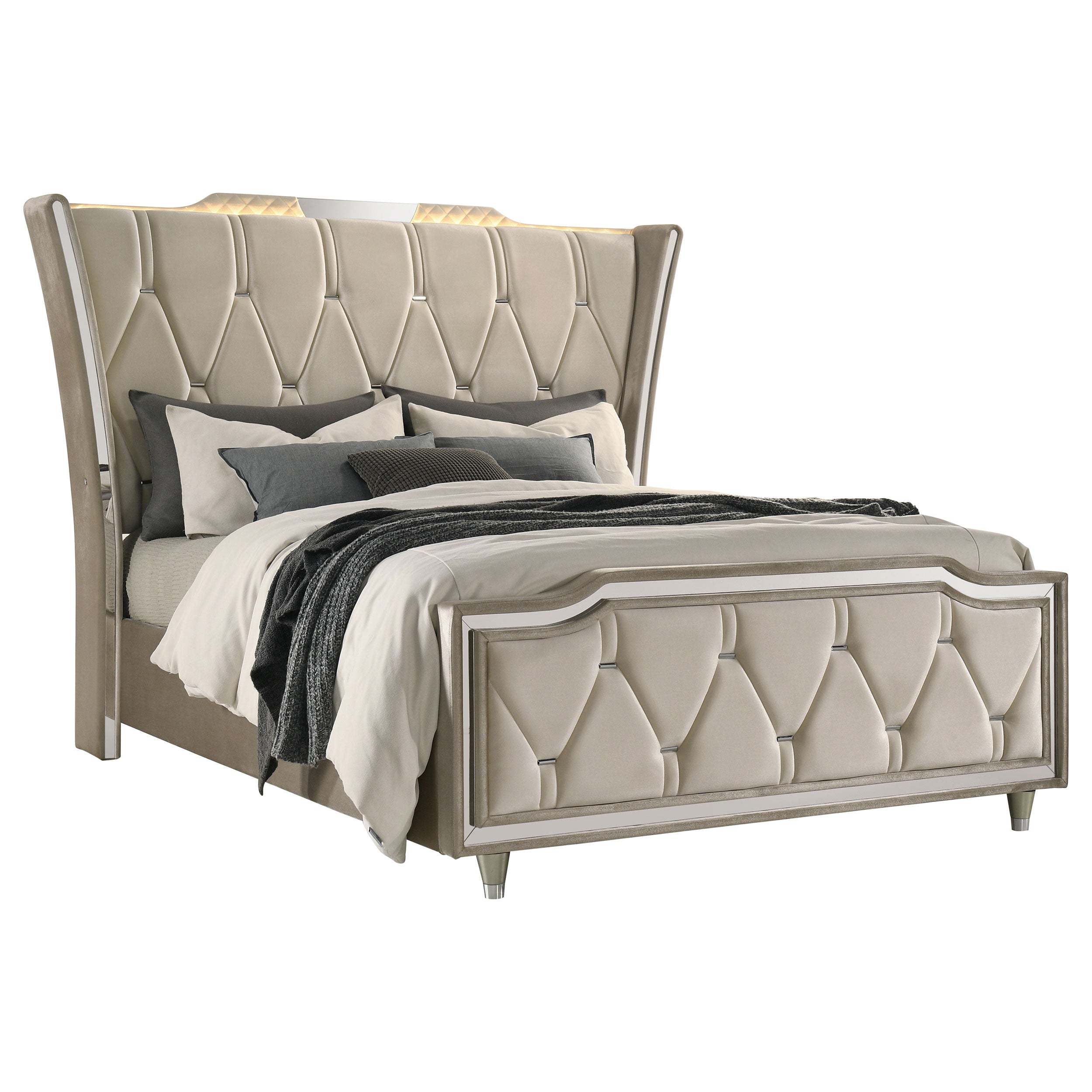 Lorient Upholstered LED Wingback Bed