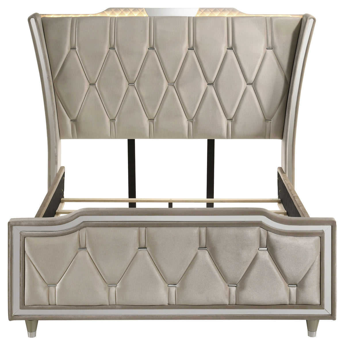 Lorient LED Tufted Wingback Upholstered Bed Queen Ivory and Camel