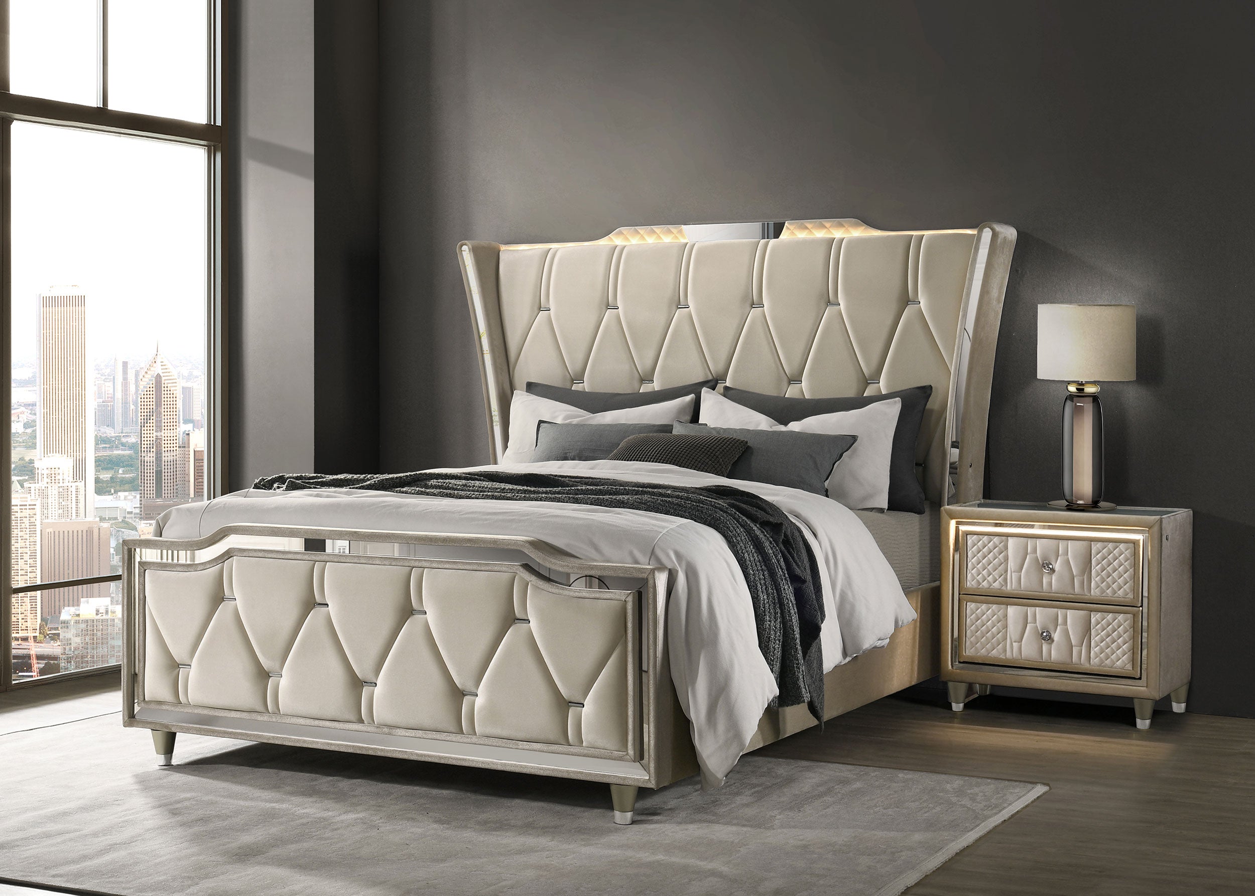 Lorient Upholstered LED Wingback Bed