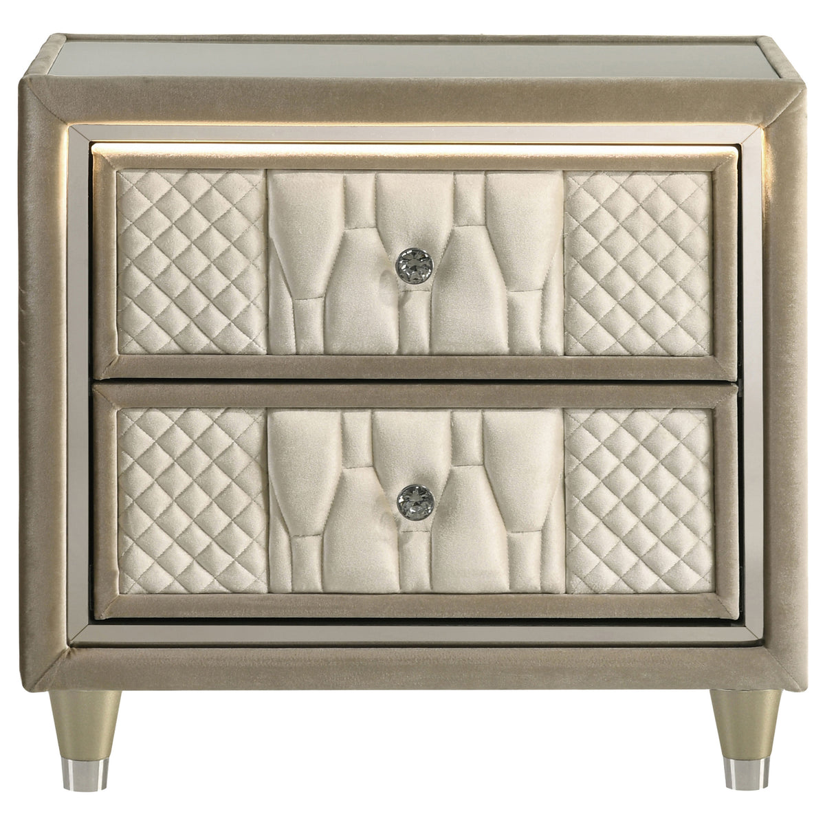 Lorient 2-drawer LED Nightstand with USB Ports Ivory and Camel