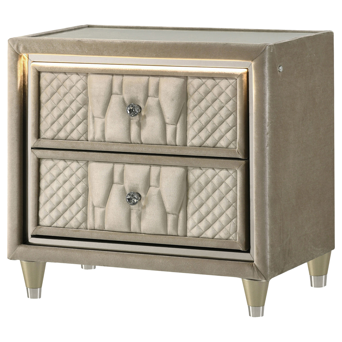 Lorient 2-drawer LED Nightstand with USB Ports Ivory and Camel