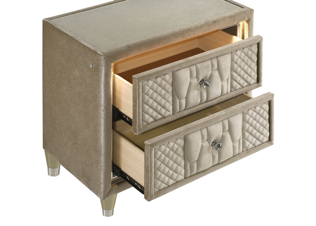 Lorient 2-drawer LED Nightstand with USB Ports Ivory and Camel