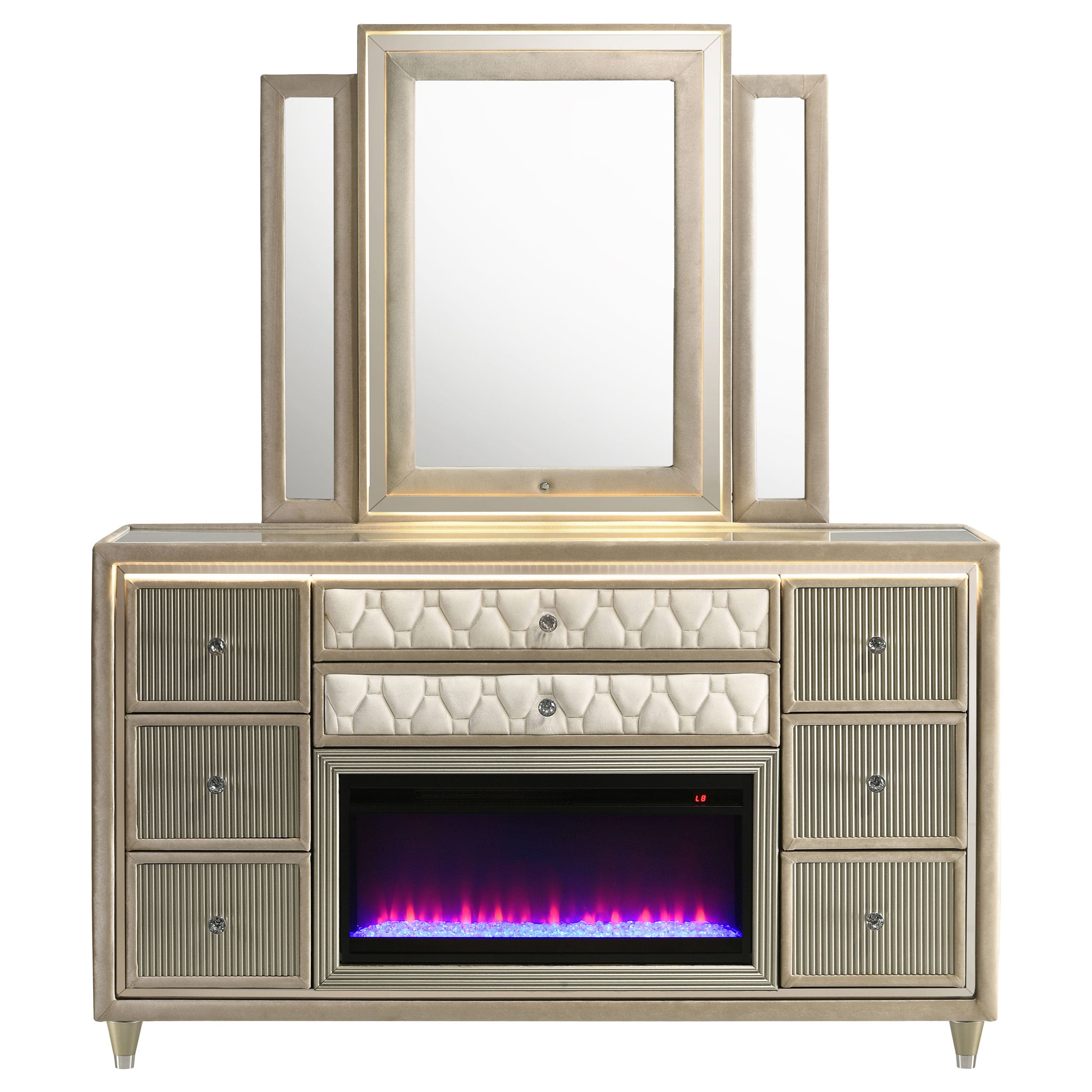 Lorient LED Flame Box Dresser with Mirror