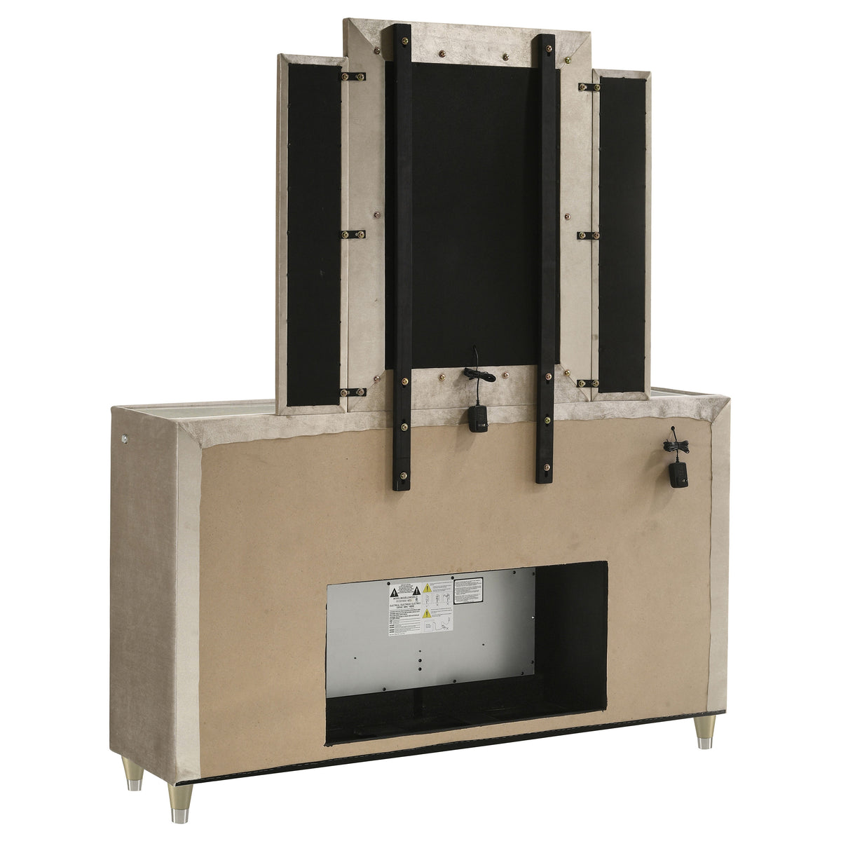 Lorient 8-drawer LED Flame Box Dresser with Mirror Ivory and Camel