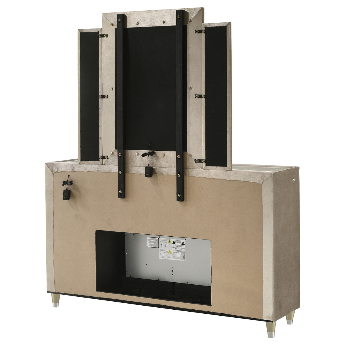 Lorient 8-drawer LED Flame Box Dresser with Mirror Ivory and Camel