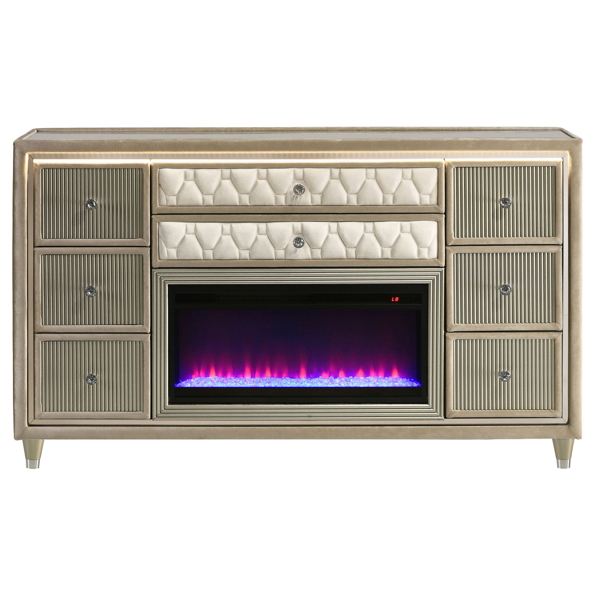 Lorient 8-drawer LED Flame Box Dresser Ivory and Camel