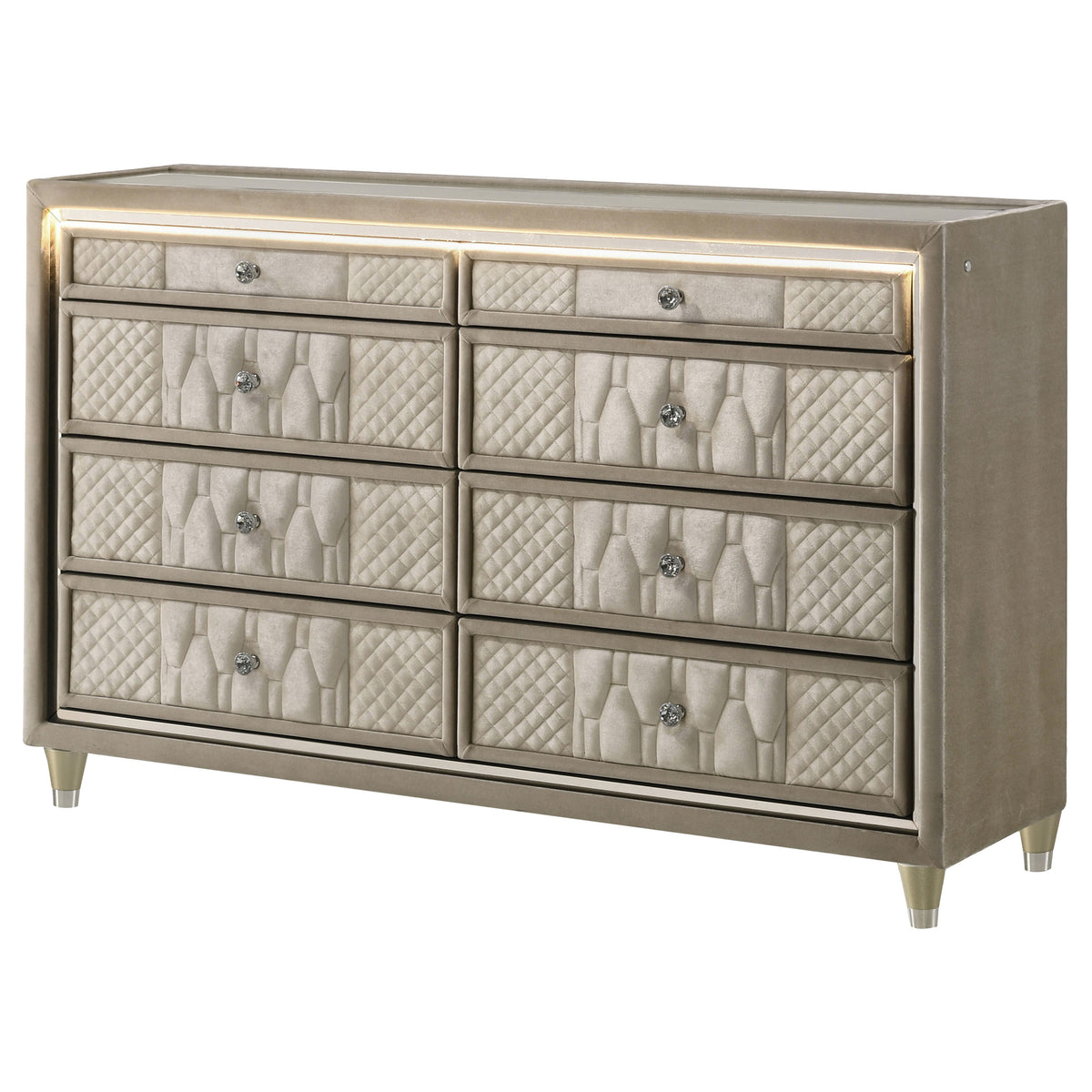 Lorient 8-drawer LED Dresser Ivory and Camel
