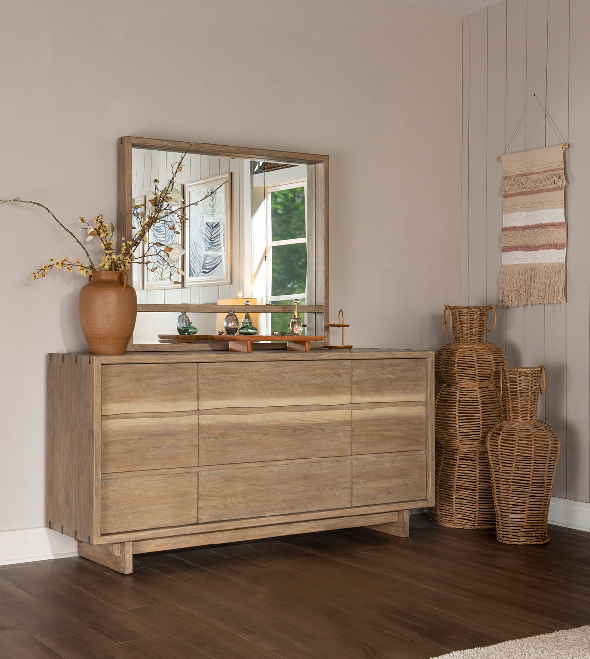 Stillwater 9-drawer Dresser with Mirror Weathered Oak