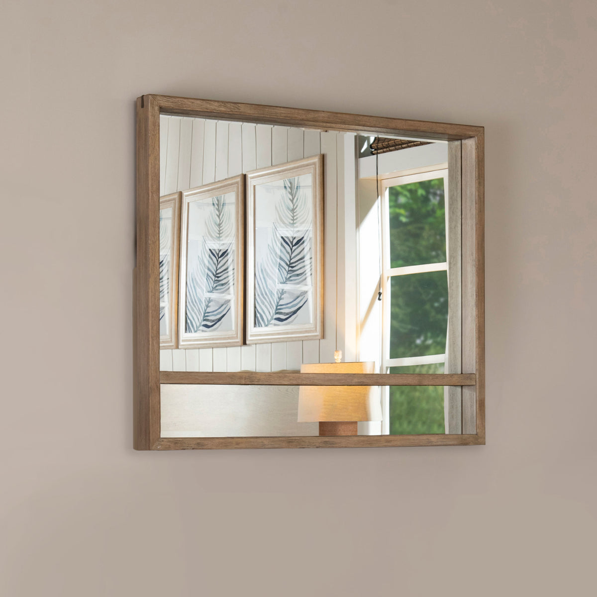 Stillwater Shadow Box Dresser Mirror with Jewelry Shelf Weathered Oak