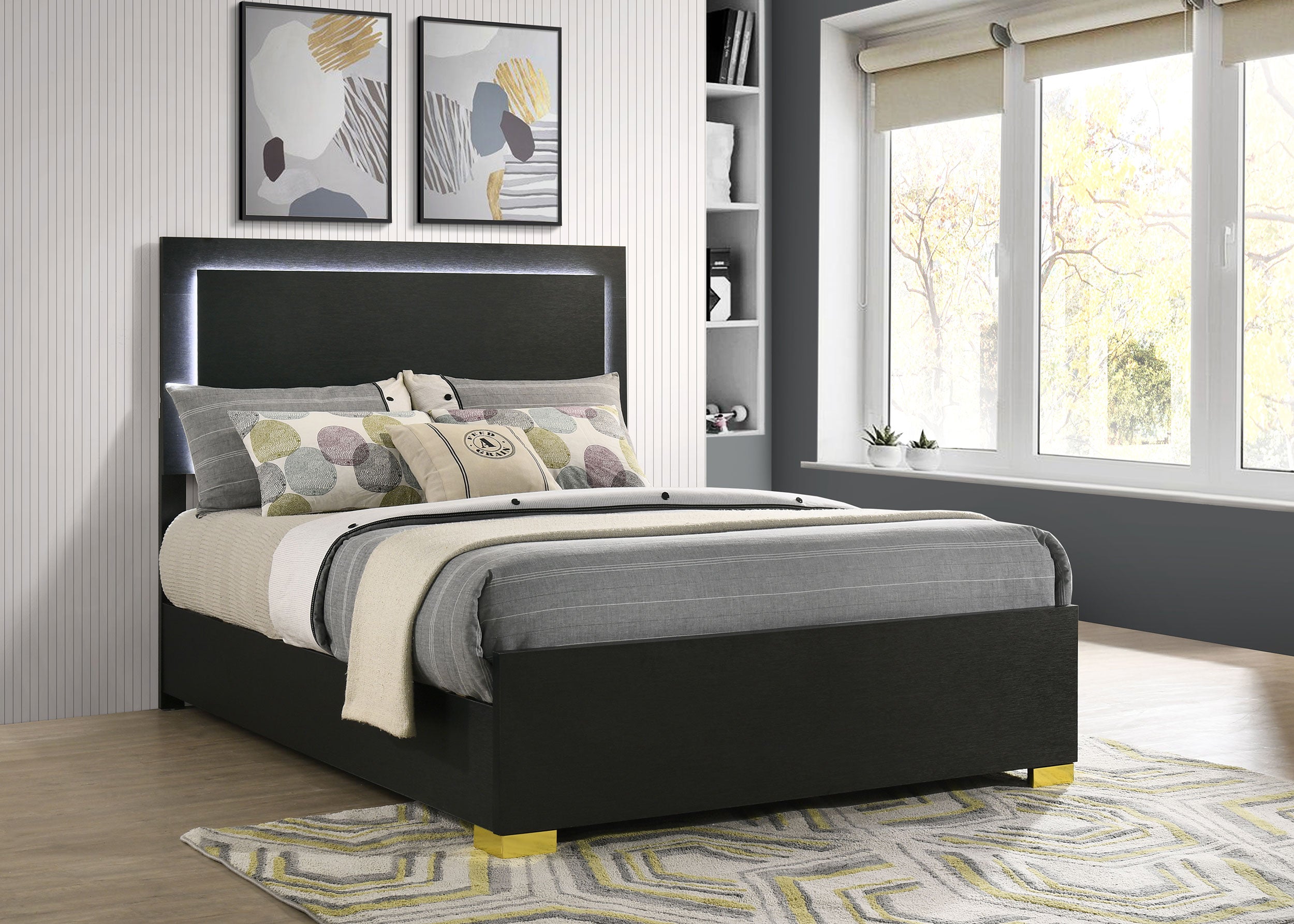 Marceline Wood LED Panel Bed