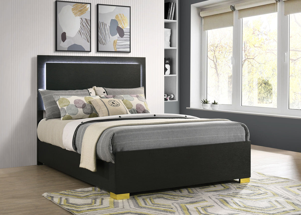 Marceline Wood LED Panel Bed Full Black