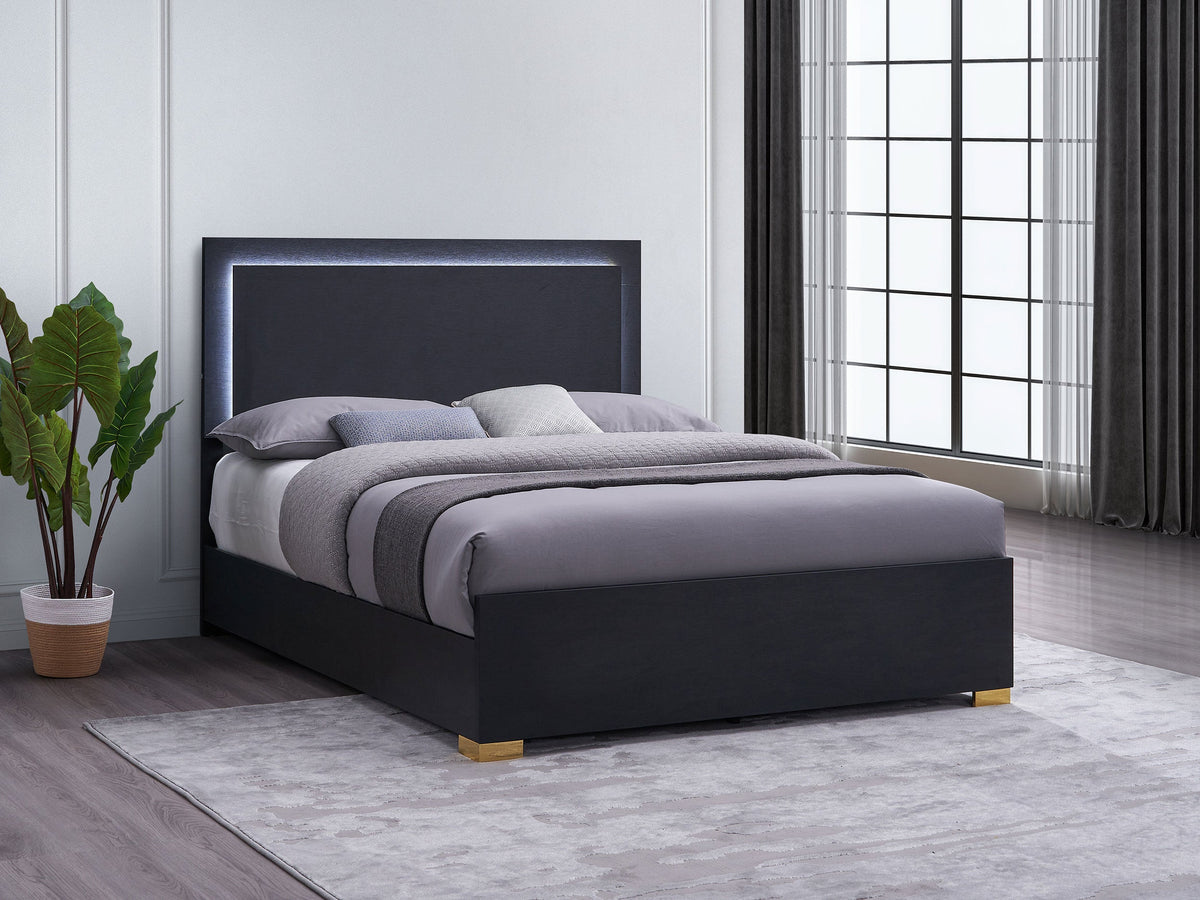 Marceline Wood LED Panel Bed Queen Black