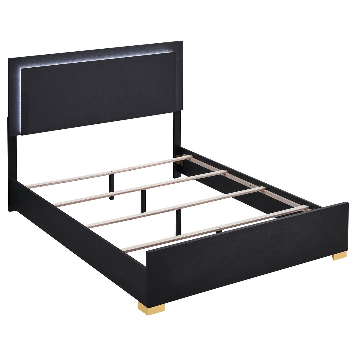 Marceline Wood LED Panel Bed Queen Black