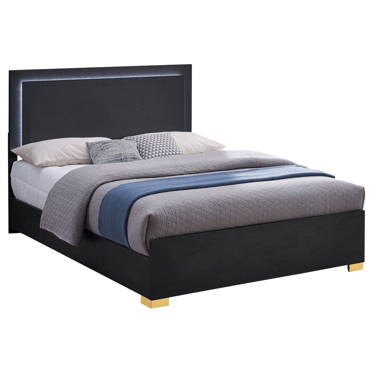 Marceline Wood LED Panel Bed Queen Black