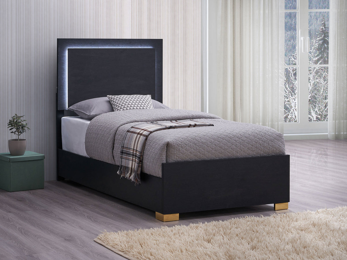 Marceline Wood LED Panel Bed Twin Black