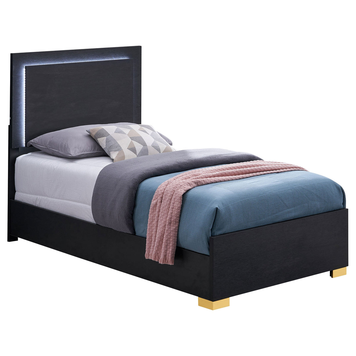 Marceline Wood LED Panel Bed Twin Black