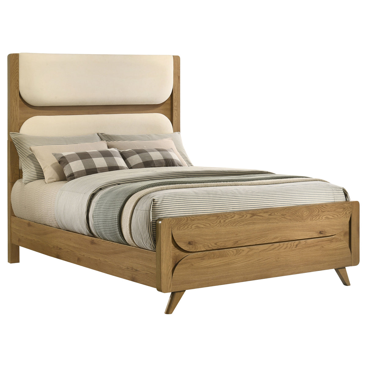 Bennett Upholstered Panel Bed Full Cream and Light Oak