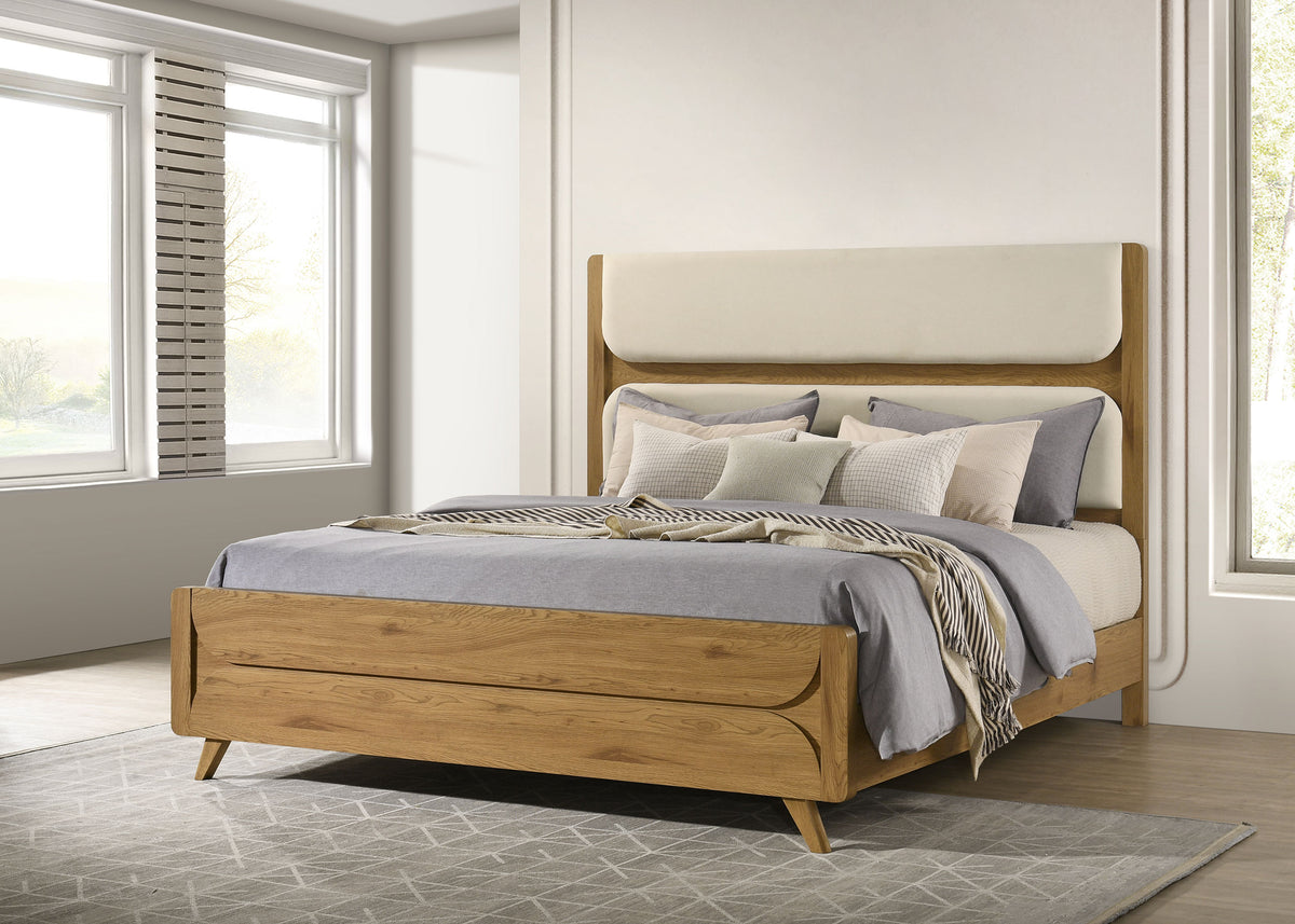 Bennett Upholstered Panel Bed Eastern King Cream and Light Oak