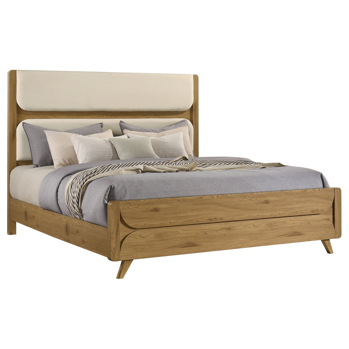 Bennett Upholstered Panel Bed Eastern King Cream and Light Oak