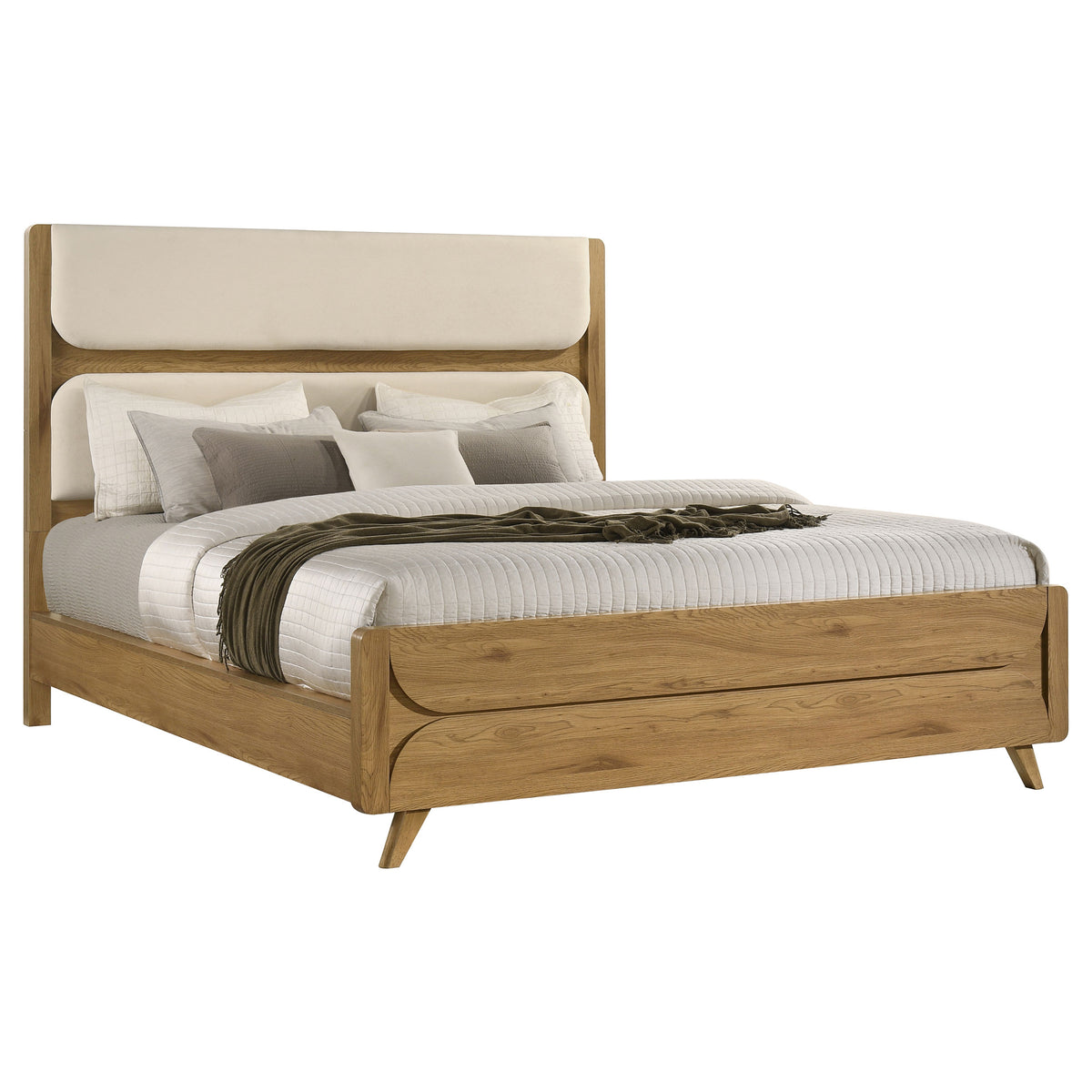 Bennett Upholstered Panel Bed California King Cream and Light Oak