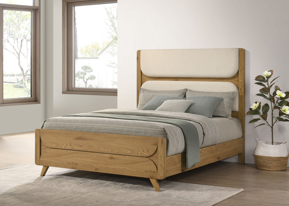 Bennett Upholstered Panel Bed Queen Cream and Light Oak