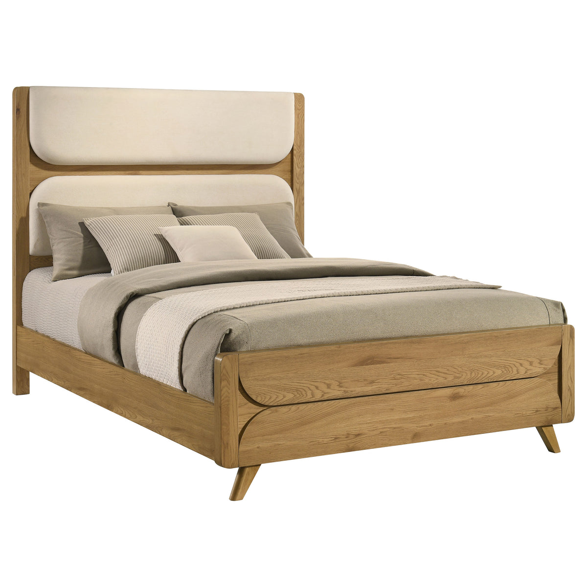 Bennett Upholstered Panel Bed Queen Cream and Light Oak