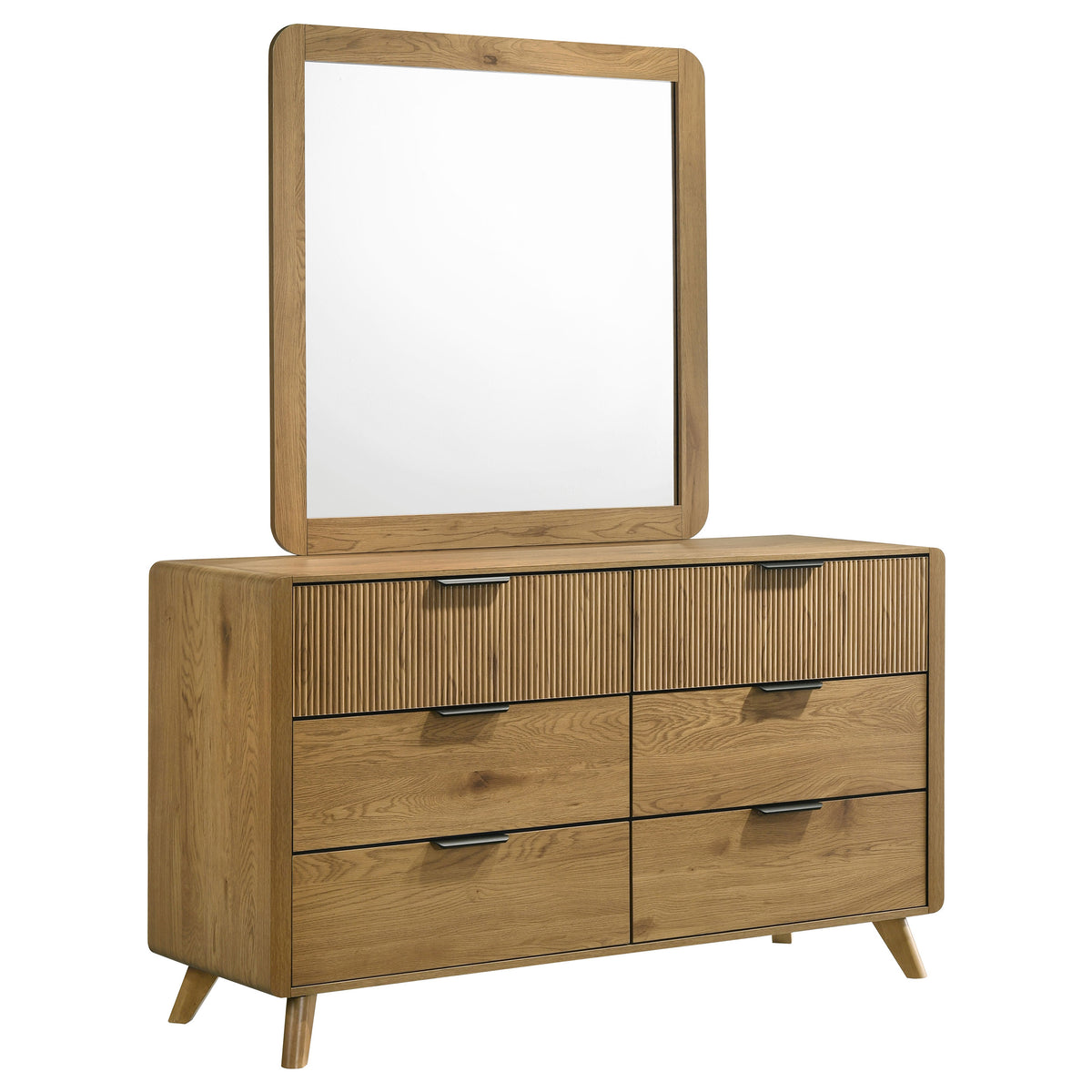Bennett 6-drawer Dresser with Mirror Light Oak