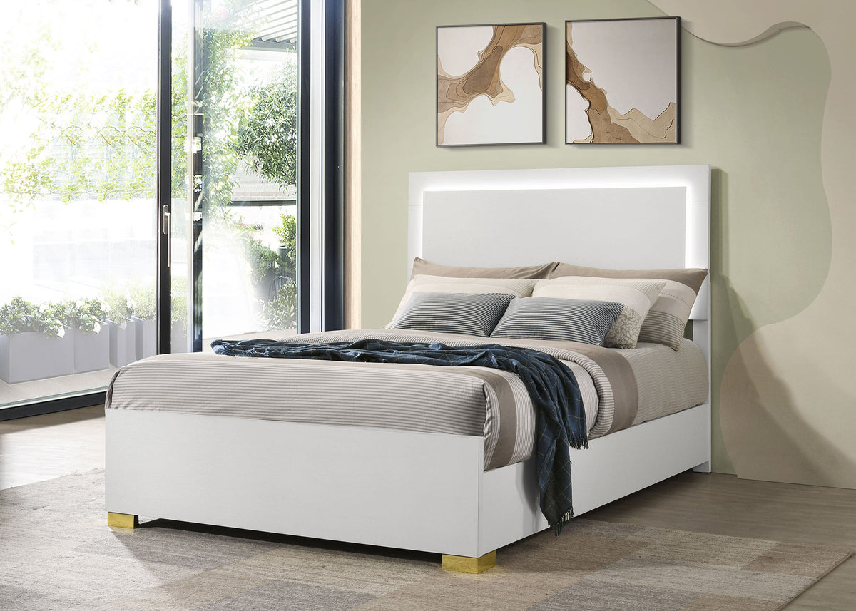 Marceline Wood LED Panel Bed Full White