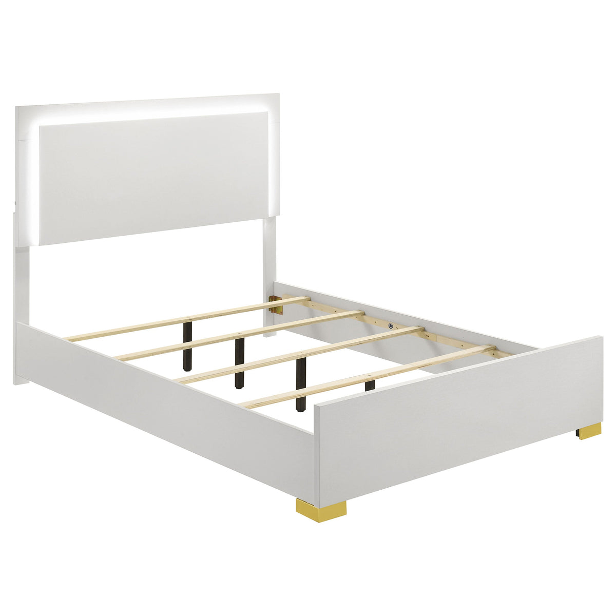 Marceline Wood LED Panel Bed Full White