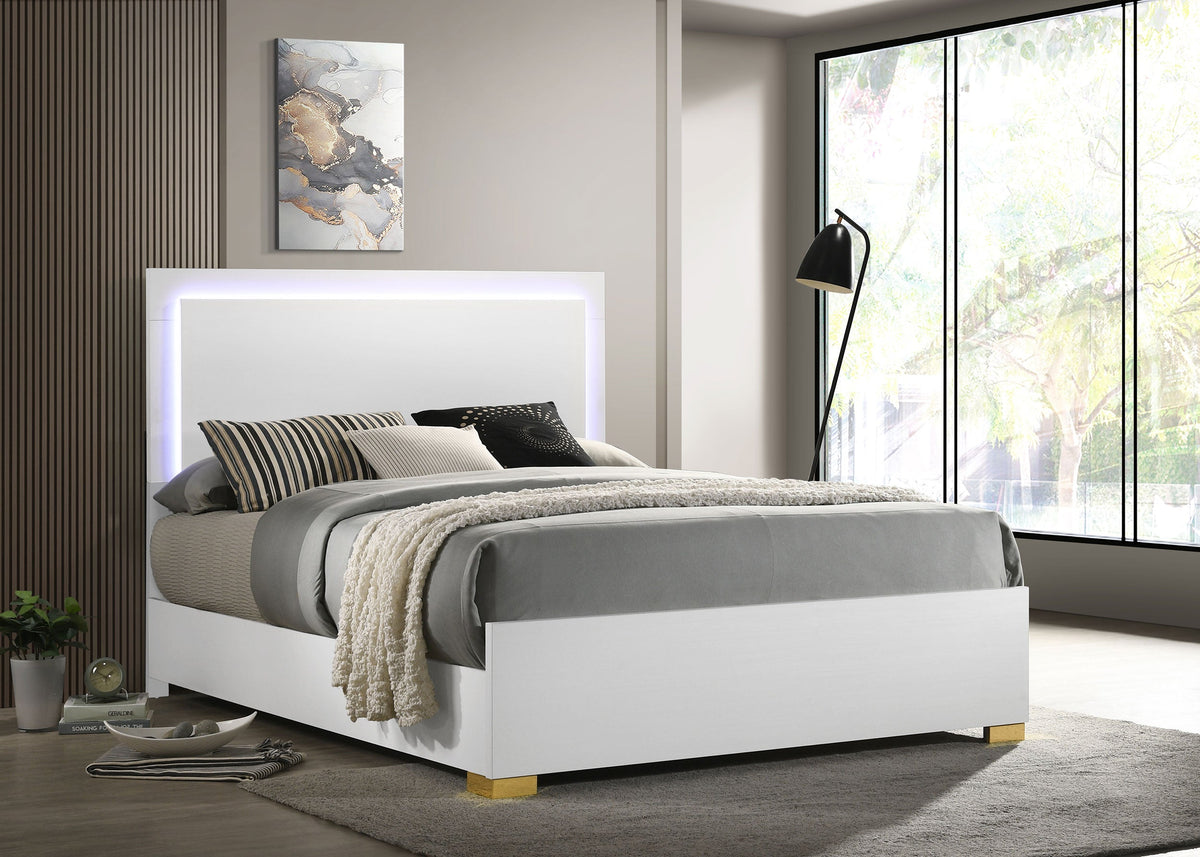 Marceline Wood LED Panel Bed Queen White