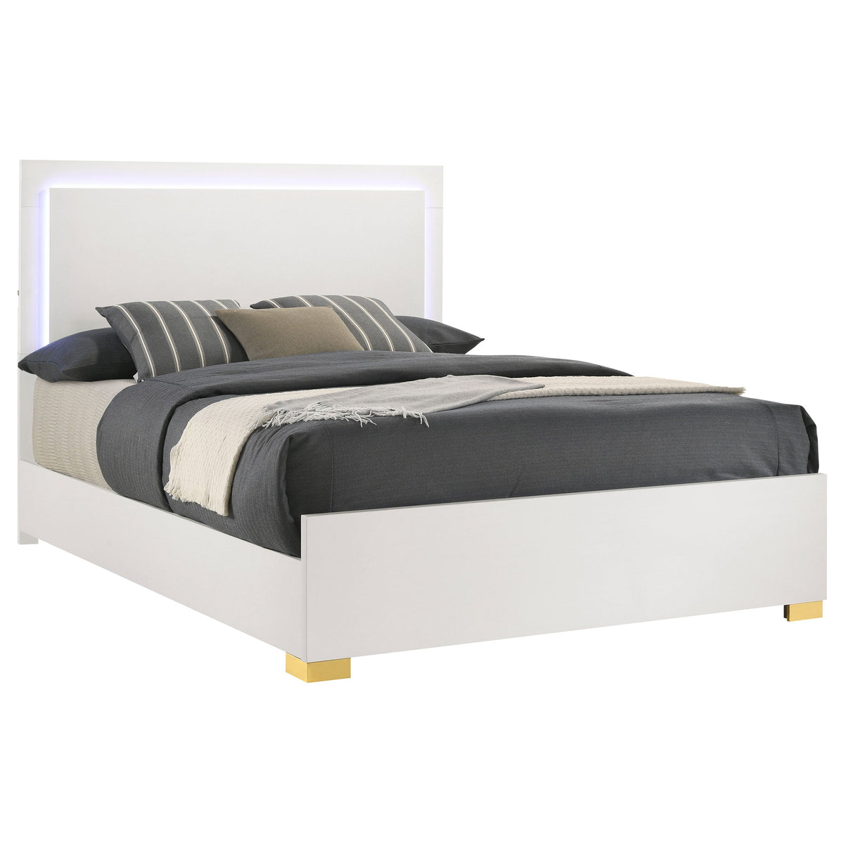 Marceline Wood LED Panel Bed Queen White