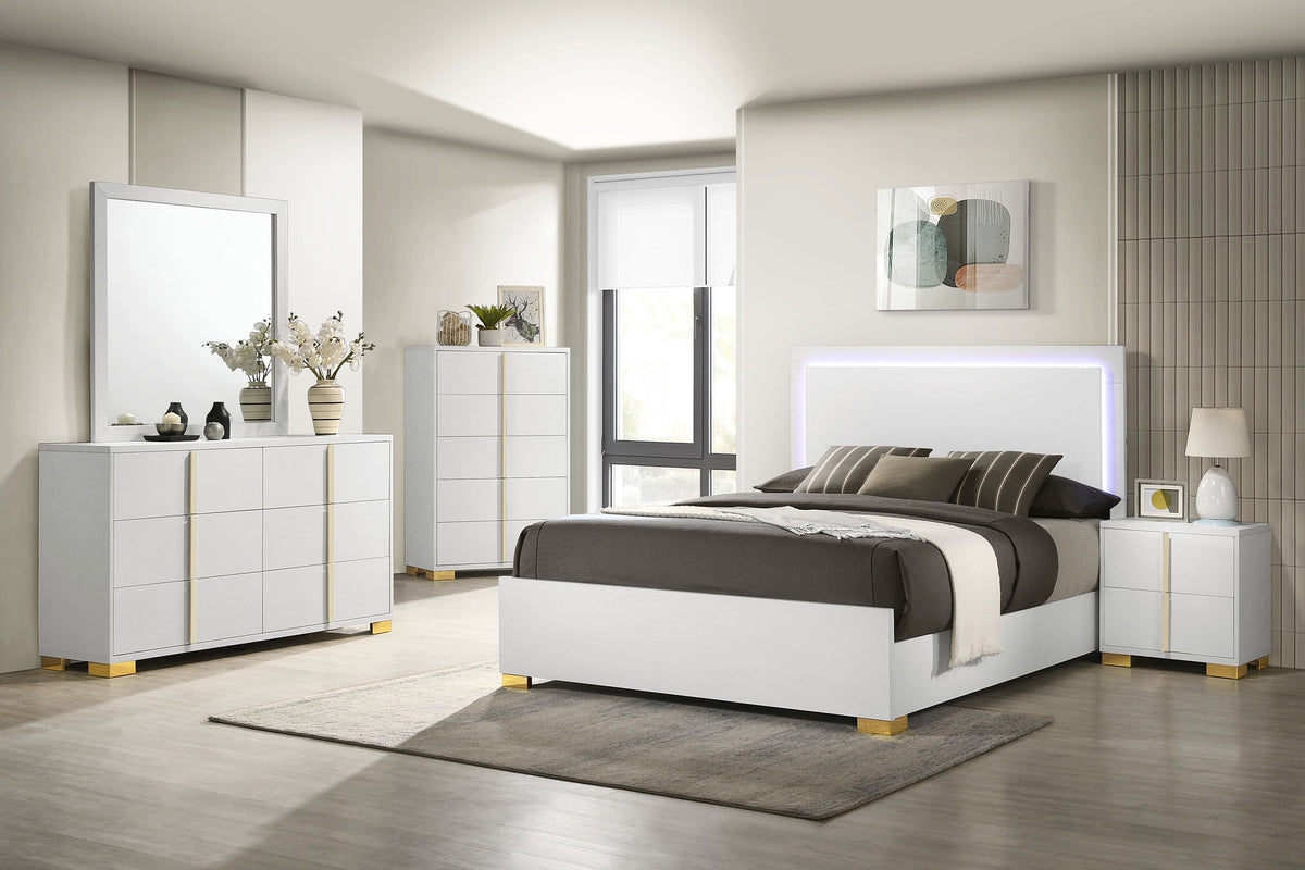 Marceline Wood LED Panel Bed Queen White